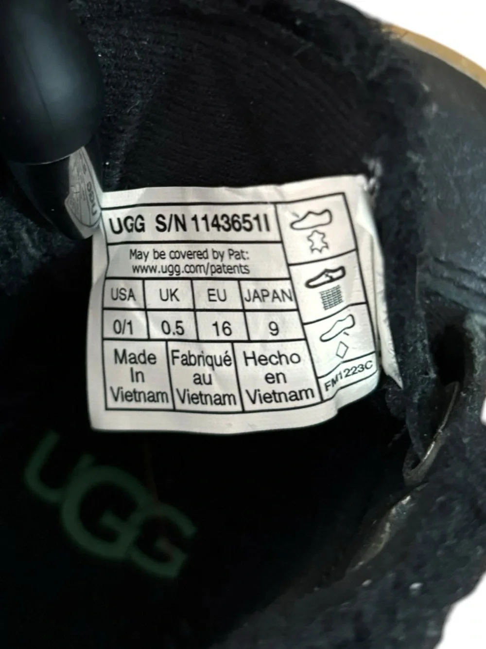 UGG Baby Rennon II Black High-Top Boots Size 1 NWT